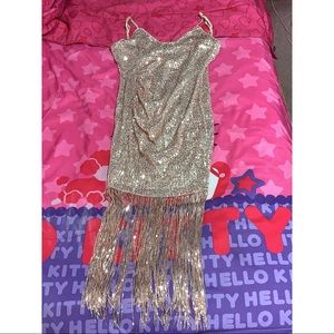 SHEIN Rose Gold Split Thigh Fringe Hem Sequin Bodycon Dress 💕